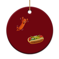 Funny Chicago Style Hot Dog Sausage Jumping Into Bun BBQ Ceramic Ornament