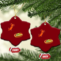 Funny Chicago Style Hot Dog Sausage Jumping Into Bun BBQ Ceramic Ornament