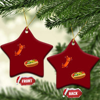 Funny Chicago Style Hot Dog Sausage Jumping Into Bun BBQ Ceramic Ornament