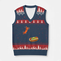Funny Chicago Style Hot Dog Sausage Jumping Into Bun BBQ V-Neck Knit Sweater Vest