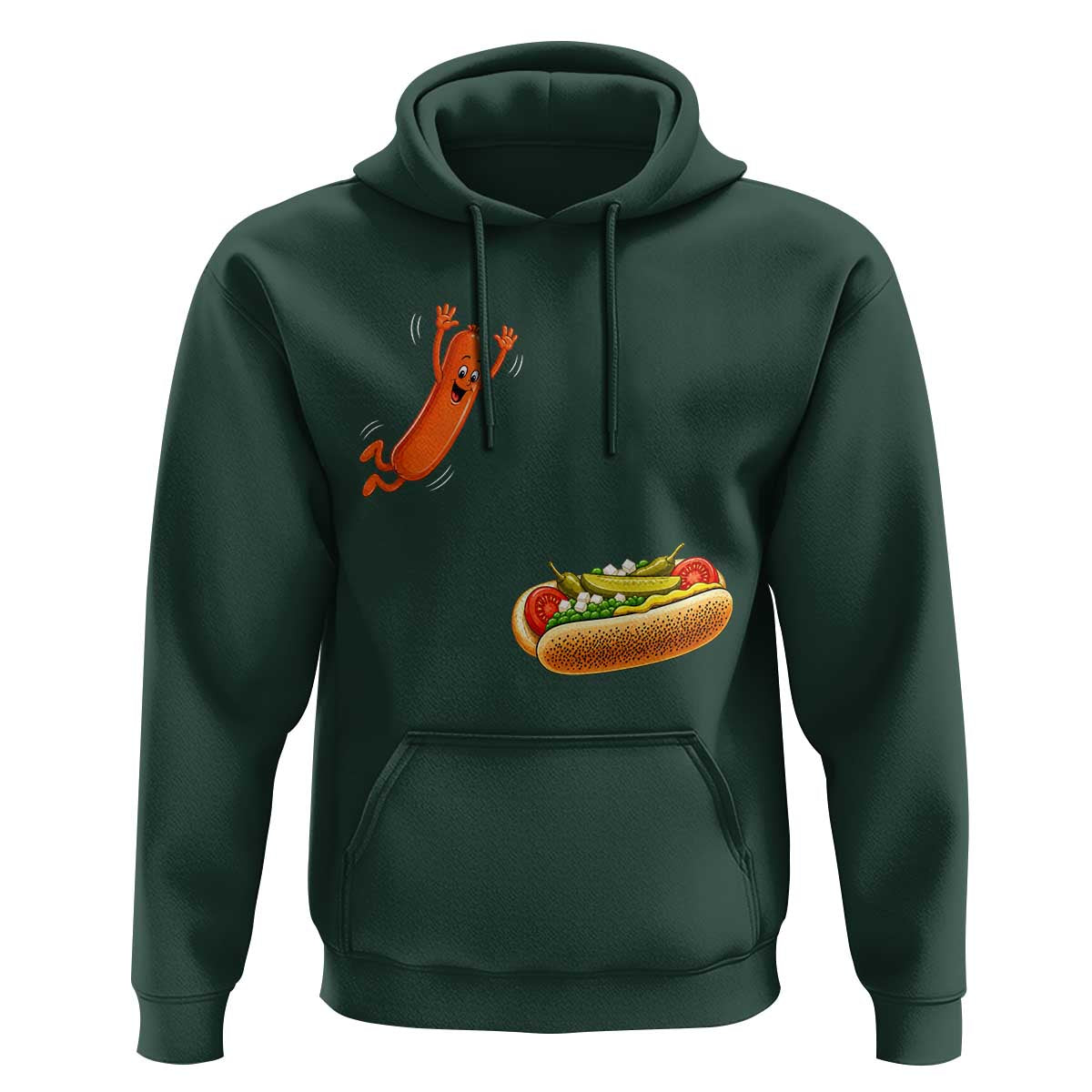Funny Chicago Style Hot Dog Sausage Jumping Into Bun BBQ Hoodie