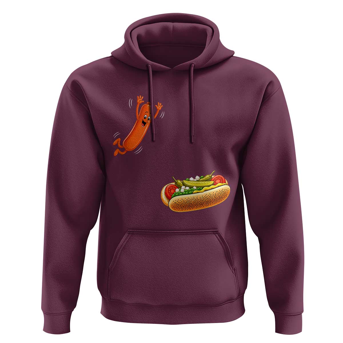 Funny Chicago Style Hot Dog Sausage Jumping Into Bun BBQ Hoodie