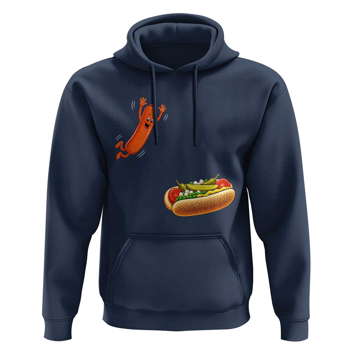 Funny Chicago Style Hot Dog Sausage Jumping Into Bun BBQ Hoodie