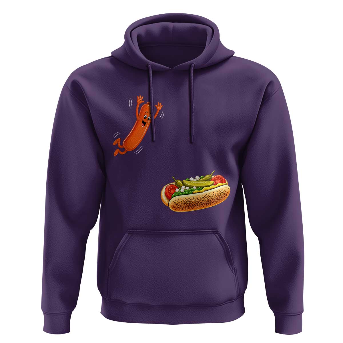 Funny Chicago Style Hot Dog Sausage Jumping Into Bun BBQ Hoodie
