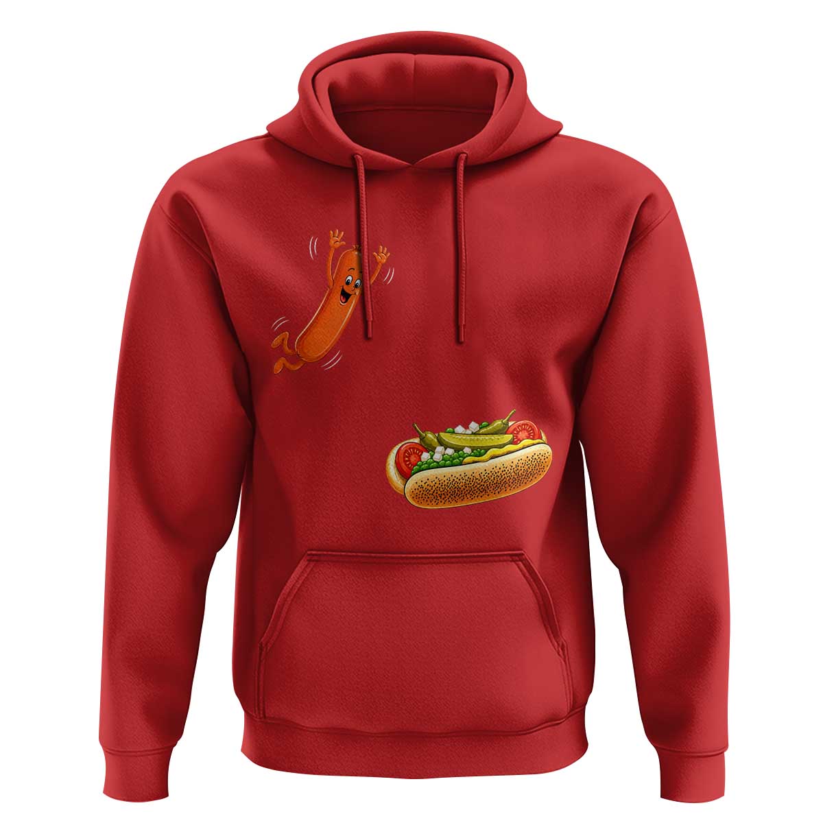 Funny Chicago Style Hot Dog Sausage Jumping Into Bun BBQ Hoodie