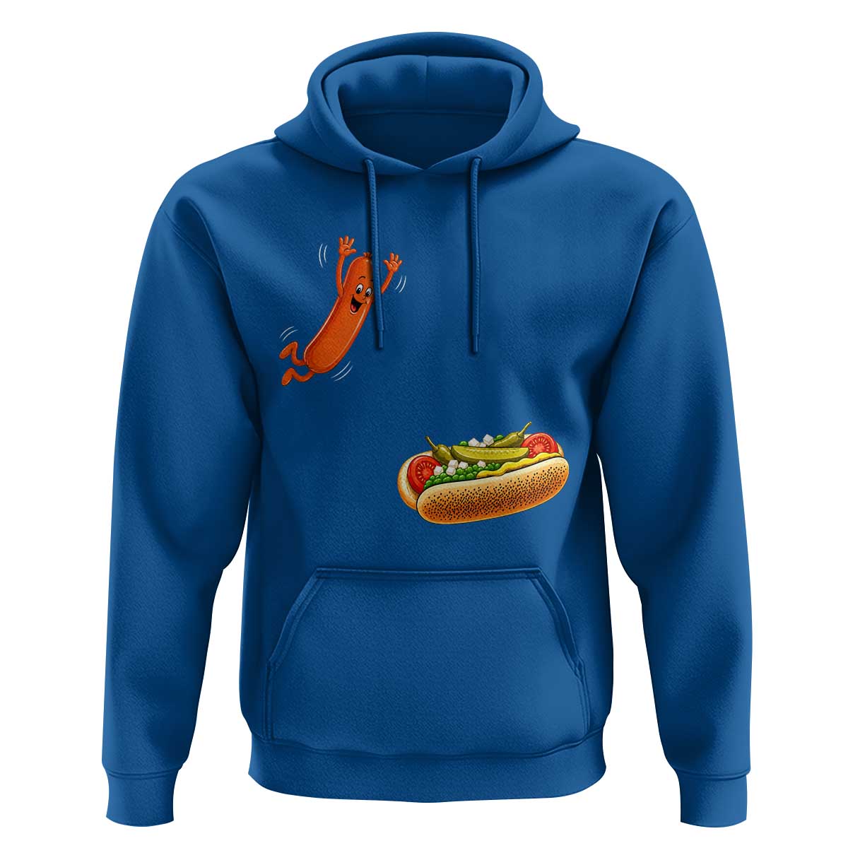 Funny Chicago Style Hot Dog Sausage Jumping Into Bun BBQ Hoodie