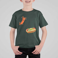 Funny Chicago Style Hot Dog Sausage Jumping Into Bun BBQ T Shirt For Kid