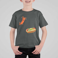 Funny Chicago Style Hot Dog Sausage Jumping Into Bun BBQ T Shirt For Kid