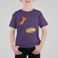 Funny Chicago Style Hot Dog Sausage Jumping Into Bun BBQ T Shirt For Kid