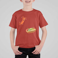 Funny Chicago Style Hot Dog Sausage Jumping Into Bun BBQ T Shirt For Kid
