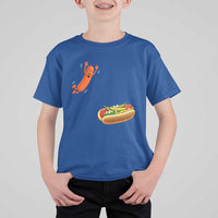 Funny Chicago Style Hot Dog Sausage Jumping Into Bun BBQ T Shirt For Kid
