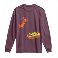 Funny Chicago Style Hot Dog Sausage Jumping Into Bun BBQ Long Sleeve Shirt