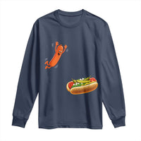 Funny Chicago Style Hot Dog Sausage Jumping Into Bun BBQ Long Sleeve Shirt