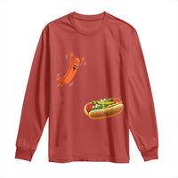 Funny Chicago Style Hot Dog Sausage Jumping Into Bun BBQ Long Sleeve Shirt