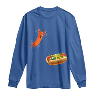 Funny Chicago Style Hot Dog Sausage Jumping Into Bun BBQ Long Sleeve Shirt