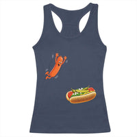 Funny Chicago Style Hot Dog Sausage Jumping Into Bun BBQ Racerback Tank Top