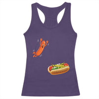 Funny Chicago Style Hot Dog Sausage Jumping Into Bun BBQ Racerback Tank Top