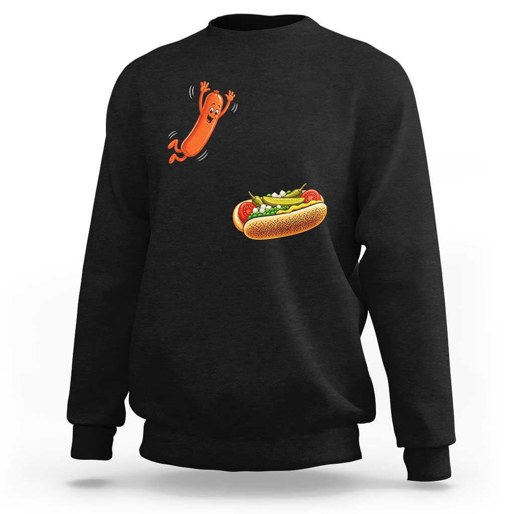 Funny Chicago Style Hot Dog Sausage Jumping Into Bun BBQ Sweatshirt