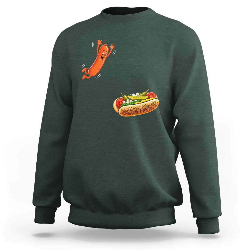 Funny Chicago Style Hot Dog Sausage Jumping Into Bun BBQ Sweatshirt