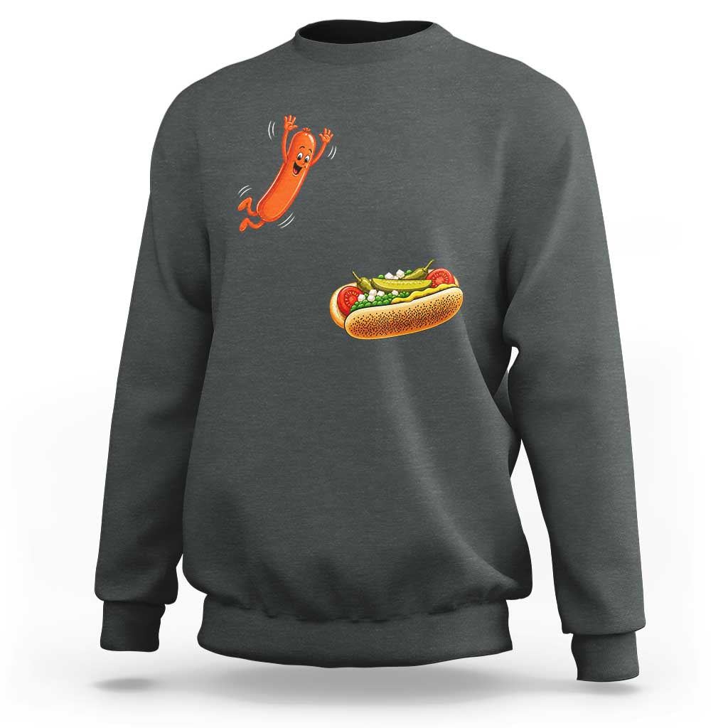 Funny Chicago Style Hot Dog Sausage Jumping Into Bun BBQ Sweatshirt