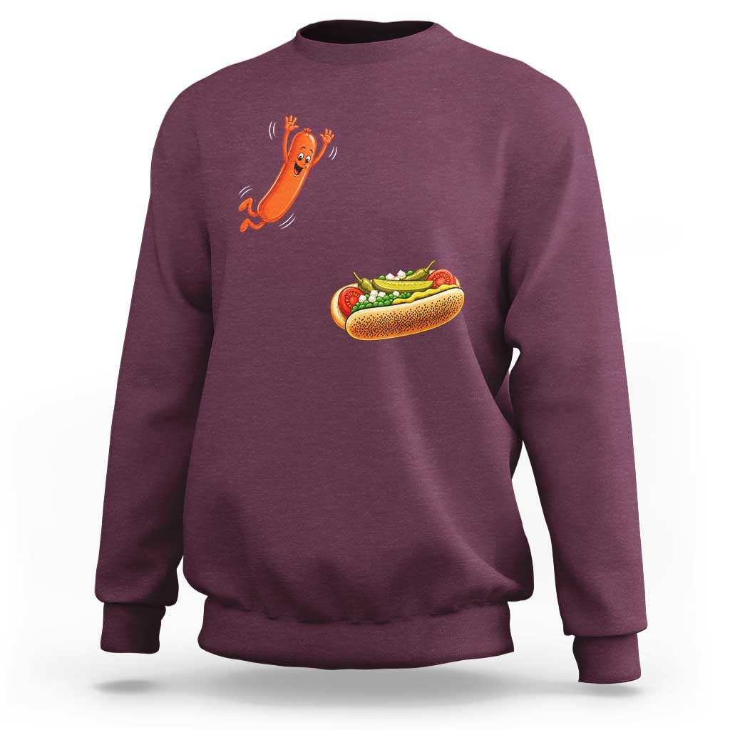 Funny Chicago Style Hot Dog Sausage Jumping Into Bun BBQ Sweatshirt