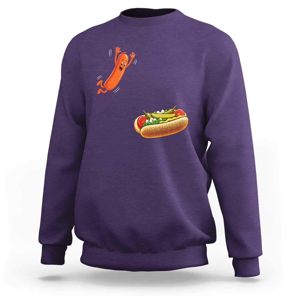 Funny Chicago Style Hot Dog Sausage Jumping Into Bun BBQ Sweatshirt