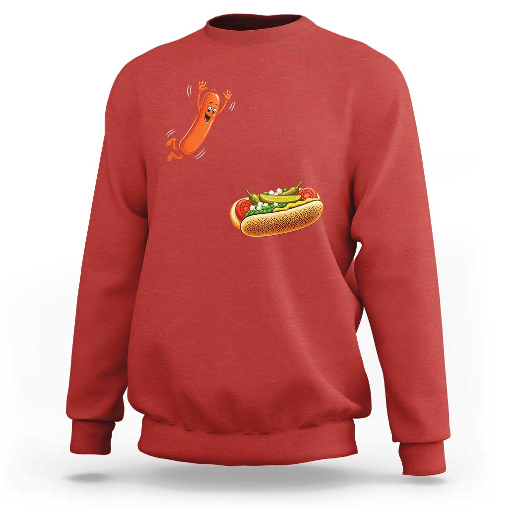 Funny Chicago Style Hot Dog Sausage Jumping Into Bun BBQ Sweatshirt