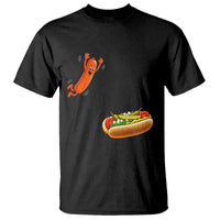 Funny Chicago Style Hot Dog Sausage Jumping Into Bun BBQ T Shirt