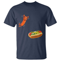 Funny Chicago Style Hot Dog Sausage Jumping Into Bun BBQ T Shirt