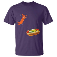 Funny Chicago Style Hot Dog Sausage Jumping Into Bun BBQ T Shirt