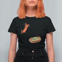 Funny Chicago Style Hot Dog Sausage Jumping Into Bun BBQ T Shirt For Women