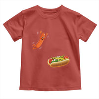 Funny Chicago Style Hot Dog Sausage Jumping Into Bun BBQ Toddler T Shirt