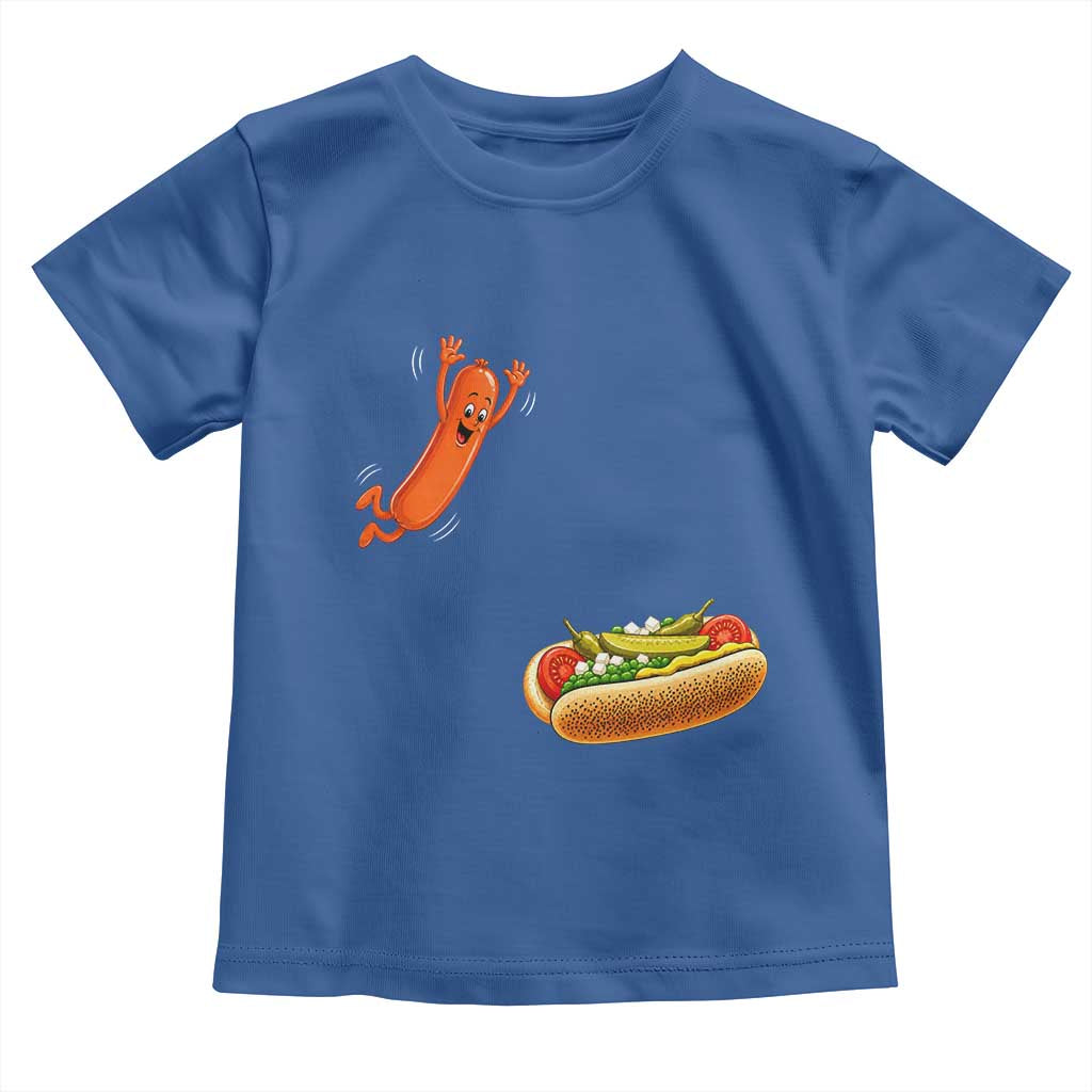 Funny Chicago Style Hot Dog Sausage Jumping Into Bun BBQ Toddler T Shirt