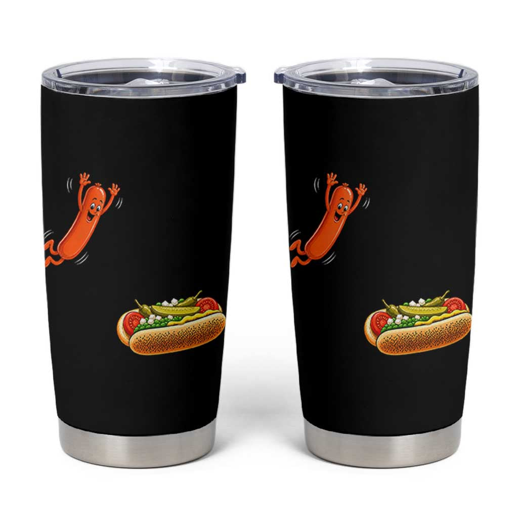 Funny Chicago Style Hot Dog Sausage Jumping Into Bun BBQ Tumbler Cup
