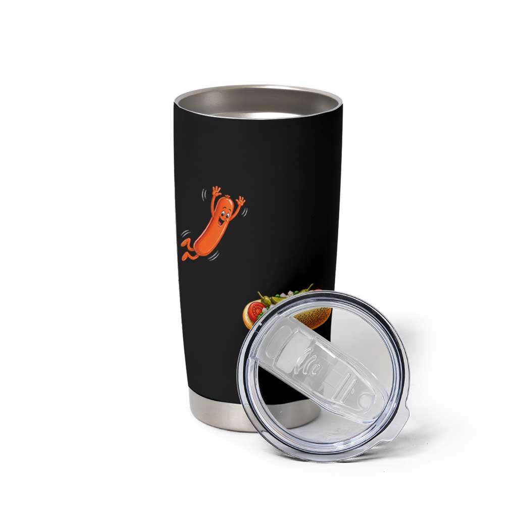 Funny Chicago Style Hot Dog Sausage Jumping Into Bun BBQ Tumbler Cup