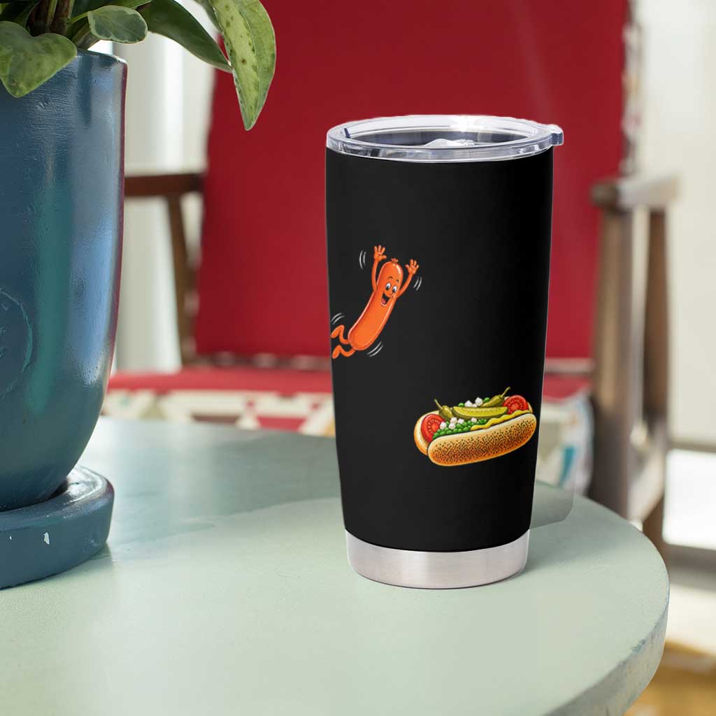 Funny Chicago Style Hot Dog Sausage Jumping Into Bun BBQ Tumbler Cup