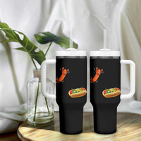 Funny Chicago Style Hot Dog Sausage Jumping Into Bun BBQ Tumbler With Handle