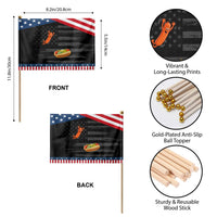 Funny Chicago Style Hot Dog Sausage Jumping Into Bun BBQ Patriotic Handheld Flag
