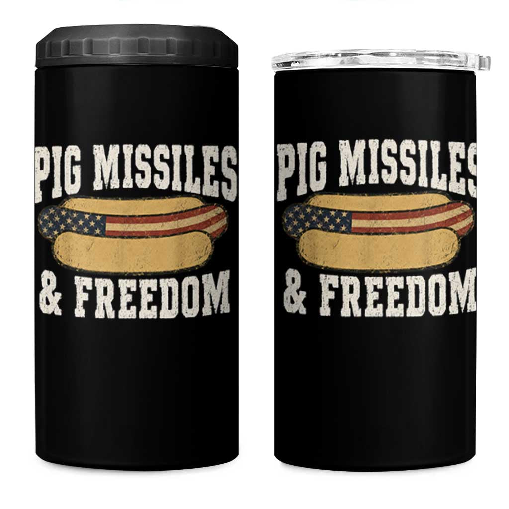 Pig Missiles And Freedom 4th of July Patriotic Hotdog 4 in 1 Can Cooler Tumbler