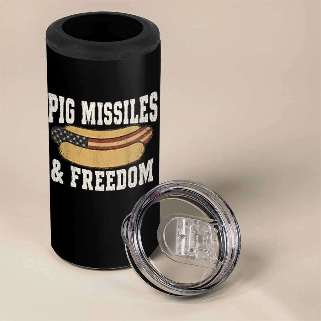 Pig Missiles And Freedom 4th of July Patriotic Hotdog 4 in 1 Can Cooler Tumbler