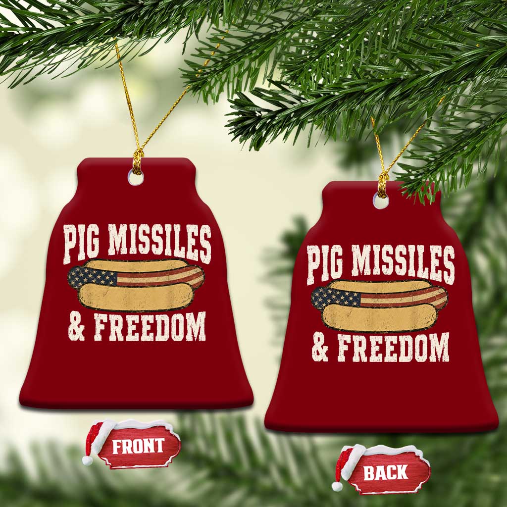 Pig Missiles And Freedom 4th of July Patriotic Hotdog Ceramic Ornament