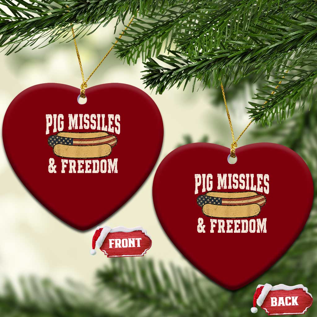 Pig Missiles And Freedom 4th of July Patriotic Hotdog Ceramic Ornament