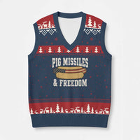 Pig Missiles And Freedom 4th of July Patriotic Hotdog V-Neck Knit Sweater Vest