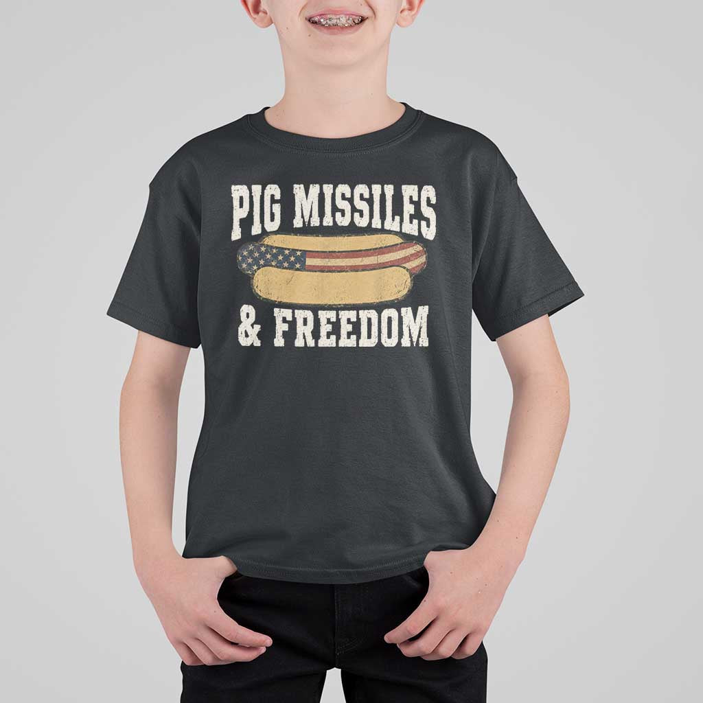 Pig Missiles And Freedom 4th of July Patriotic Hotdog T Shirt For Kid