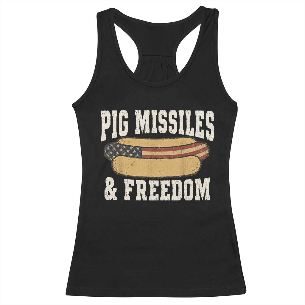 Pig Missiles And Freedom 4th of July Patriotic Hotdog Racerback Tank Top