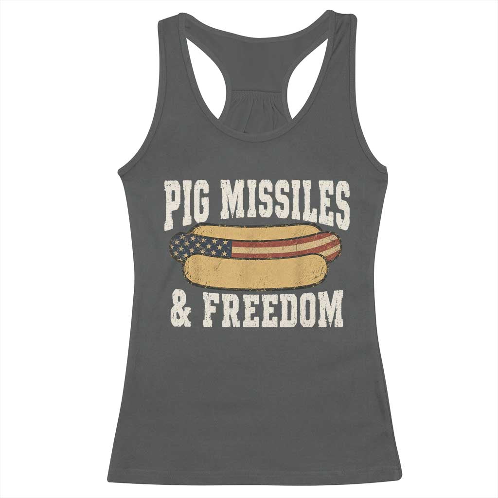 Pig Missiles And Freedom 4th of July Patriotic Hotdog Racerback Tank Top