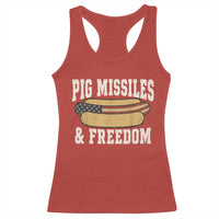 Pig Missiles And Freedom 4th of July Patriotic Hotdog Racerback Tank Top