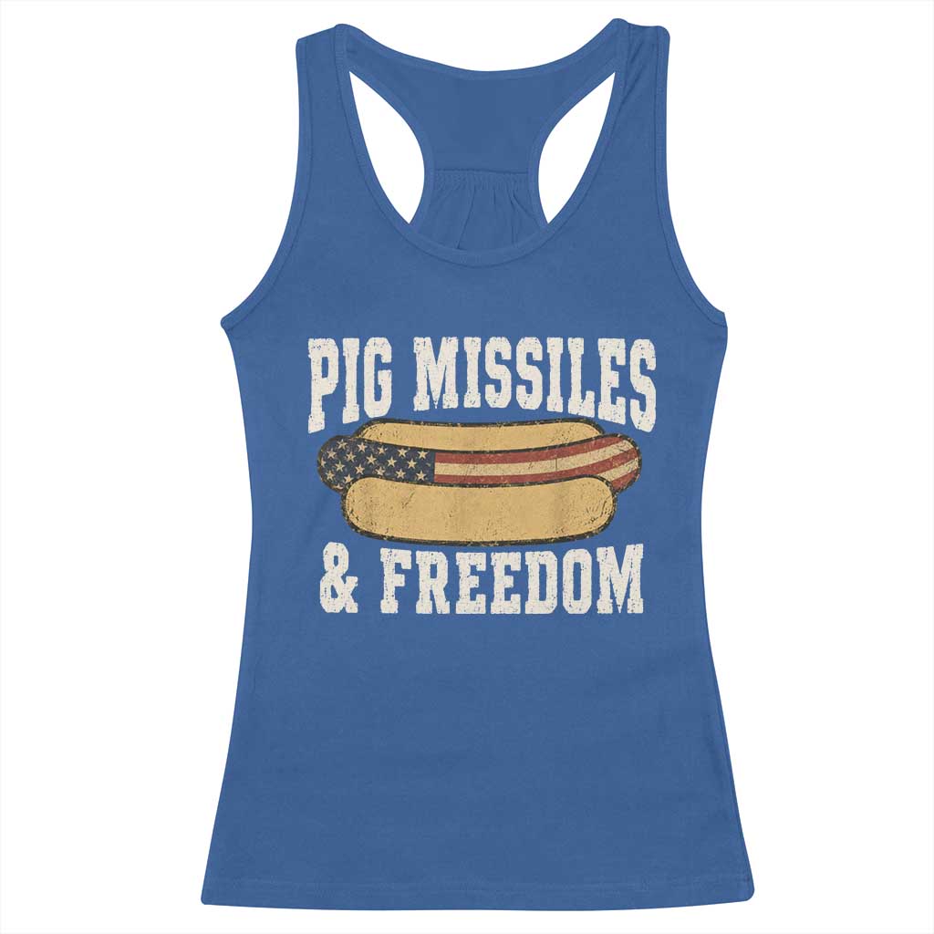 Pig Missiles And Freedom 4th of July Patriotic Hotdog Racerback Tank Top