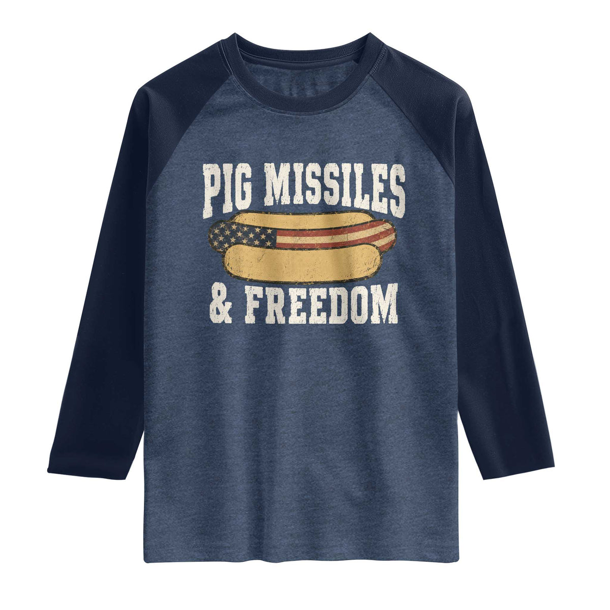 Pig Missiles And Freedom 4th of July Patriotic Hotdog Raglan Shirt