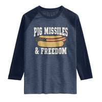 Pig Missiles And Freedom 4th of July Patriotic Hotdog Raglan Shirt
